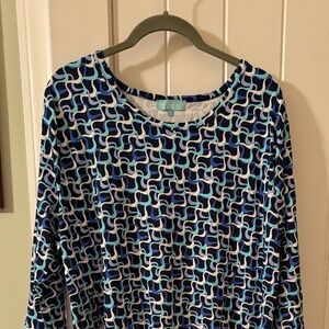 This is a Lulu-B STYLE Dress, "Blue Waves" Print, size 1X.